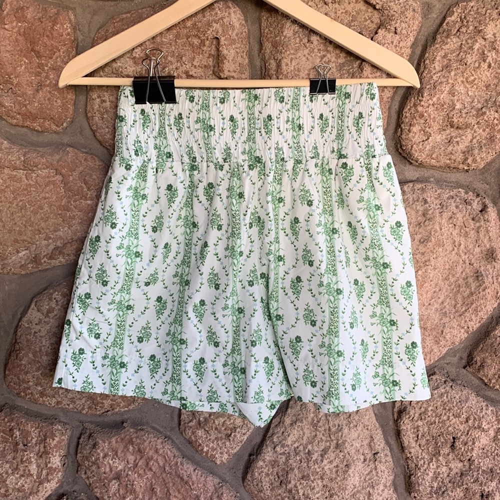 Hill House XS The Livie Nap shorts green floral vine